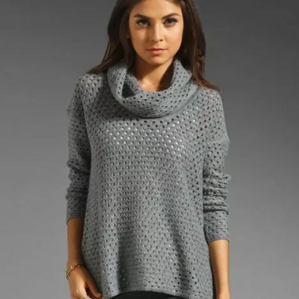 James Perse Open knit Grey funnel neck sweater - 1